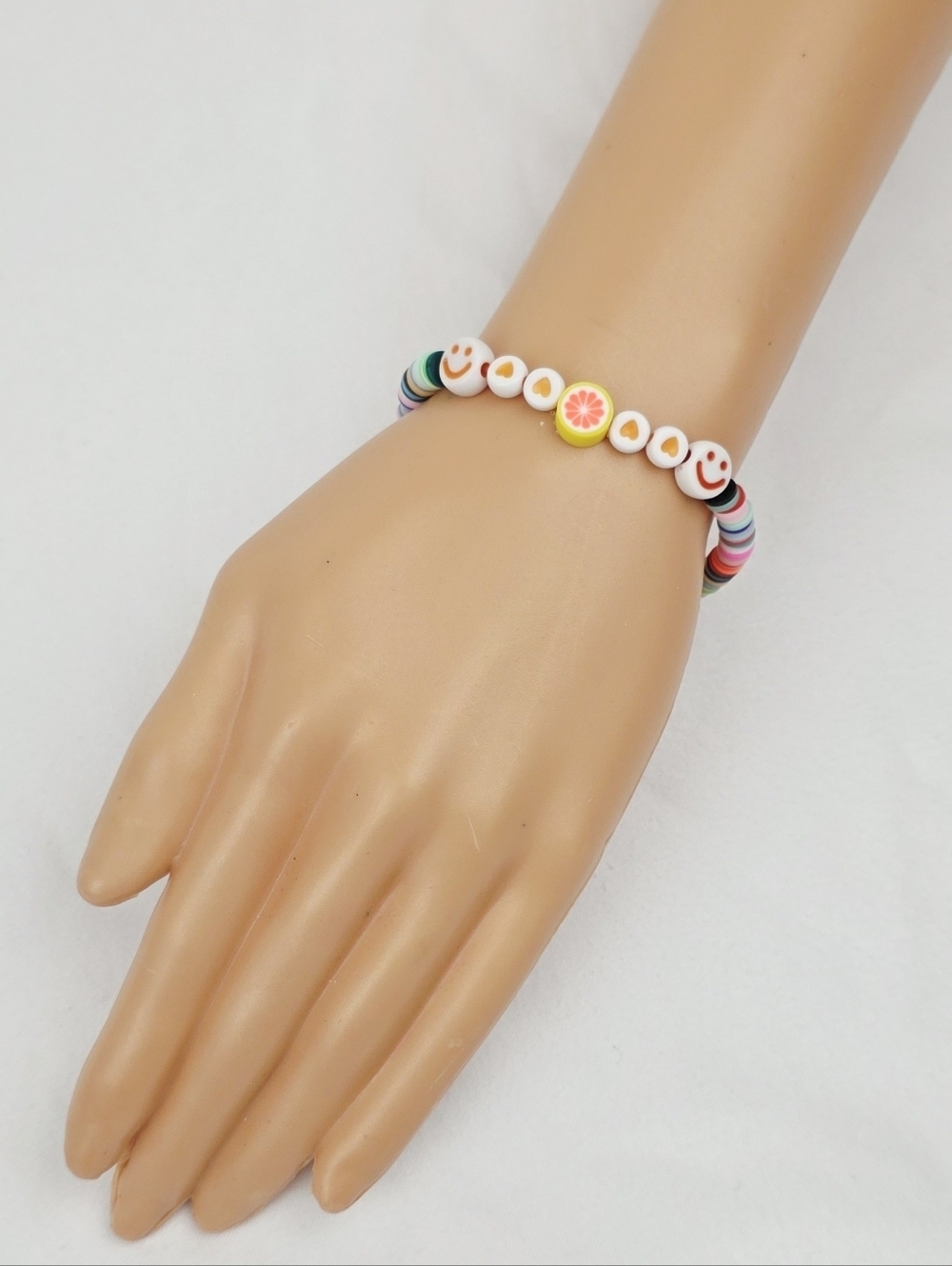 Handmade Clay Bead Multi Color Heart Fruit Smiley Face Bracelet